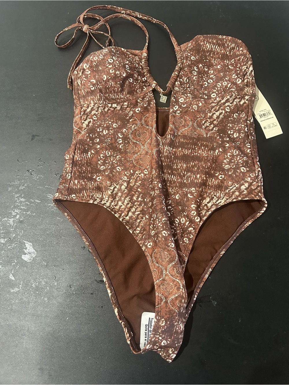 Brown Printed Halter One-Piece Swimwear